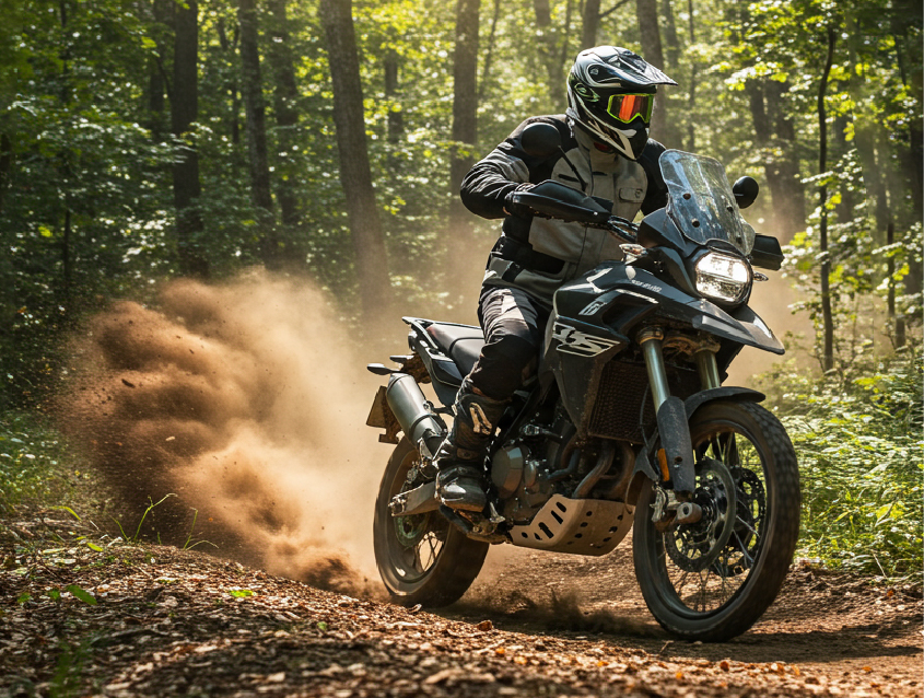 山道をバイクで走っても衝撃に動じないイメージ