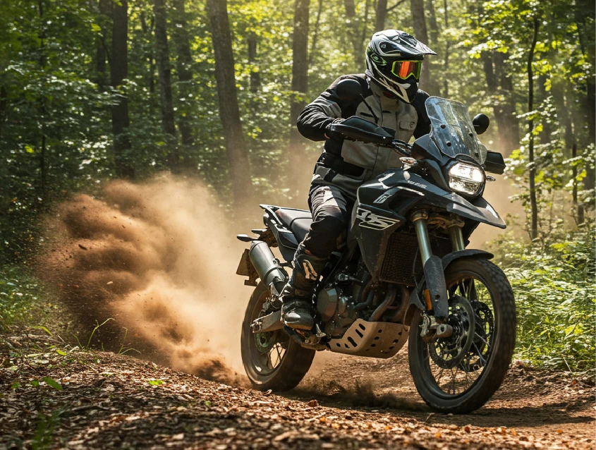 山道をバイクで走っても衝撃に動じないイメージ